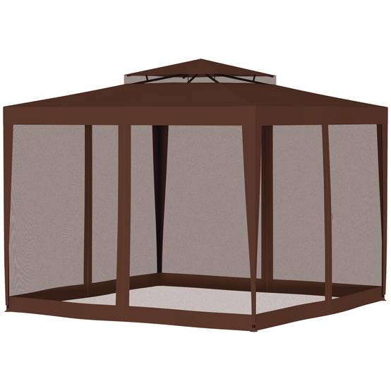Tonnelle de Jardin 3x3m Acier avec 4 Moustiquaires Double Toit pour Terrasse Marron - ComfortXL Outdoor Living - Image 9