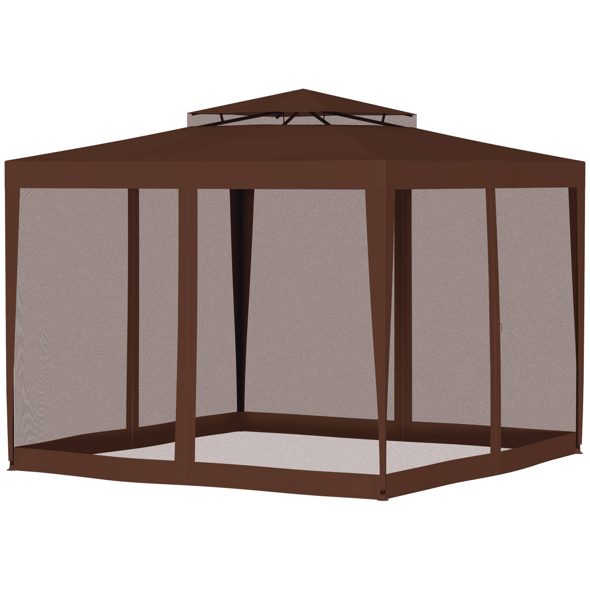 Tonnelle de Jardin 3x3m Acier avec 4 Moustiquaires Double Toit pour Terrasse Marron - ComfortXL Outdoor Living - Image 9