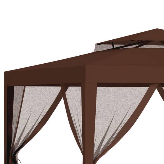 Tonnelle de Jardin 3x3m Acier avec 4 Moustiquaires Double Toit pour Terrasse Marron - ComfortXL Outdoor Living - Image 10