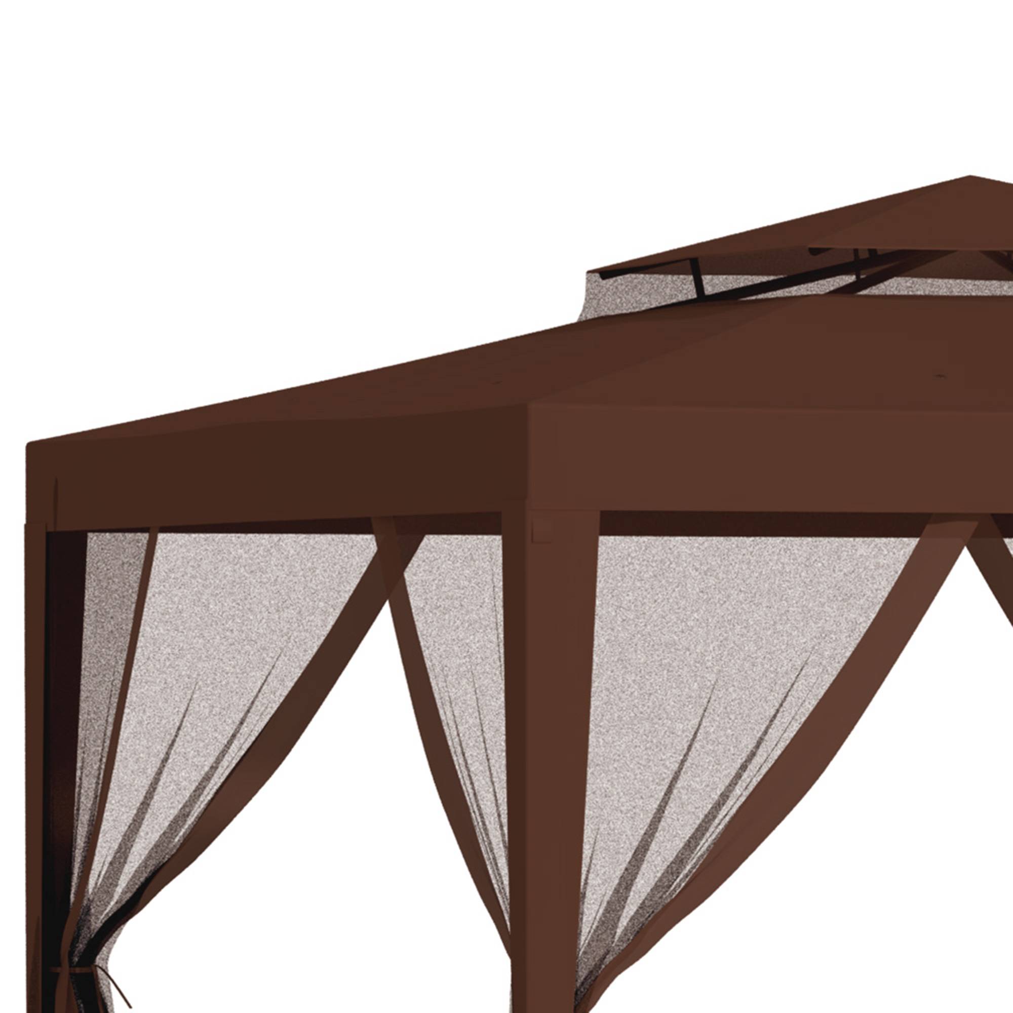 Tonnelle de Jardin 3x3m Acier avec 4 Moustiquaires Double Toit pour Terrasse Marron - ComfortXL Outdoor Living - Image 10