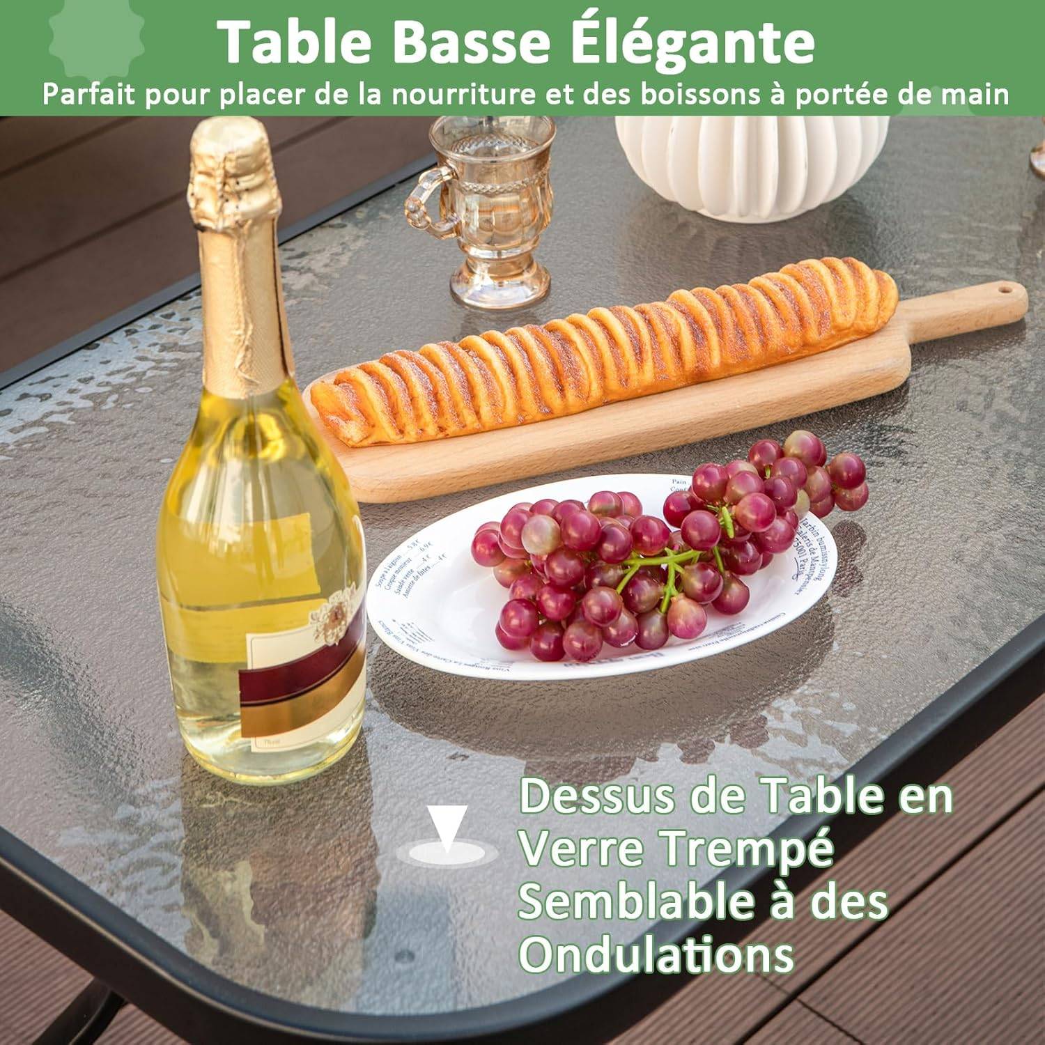 Costway - Salon de Jardin 4 Pièces avec Table Basse en Verre Trempé et Coussins Charge 300KG,Cadre Métallique 4 Places,pour Patio Balcon Terrasse(Bleu) - Image 6