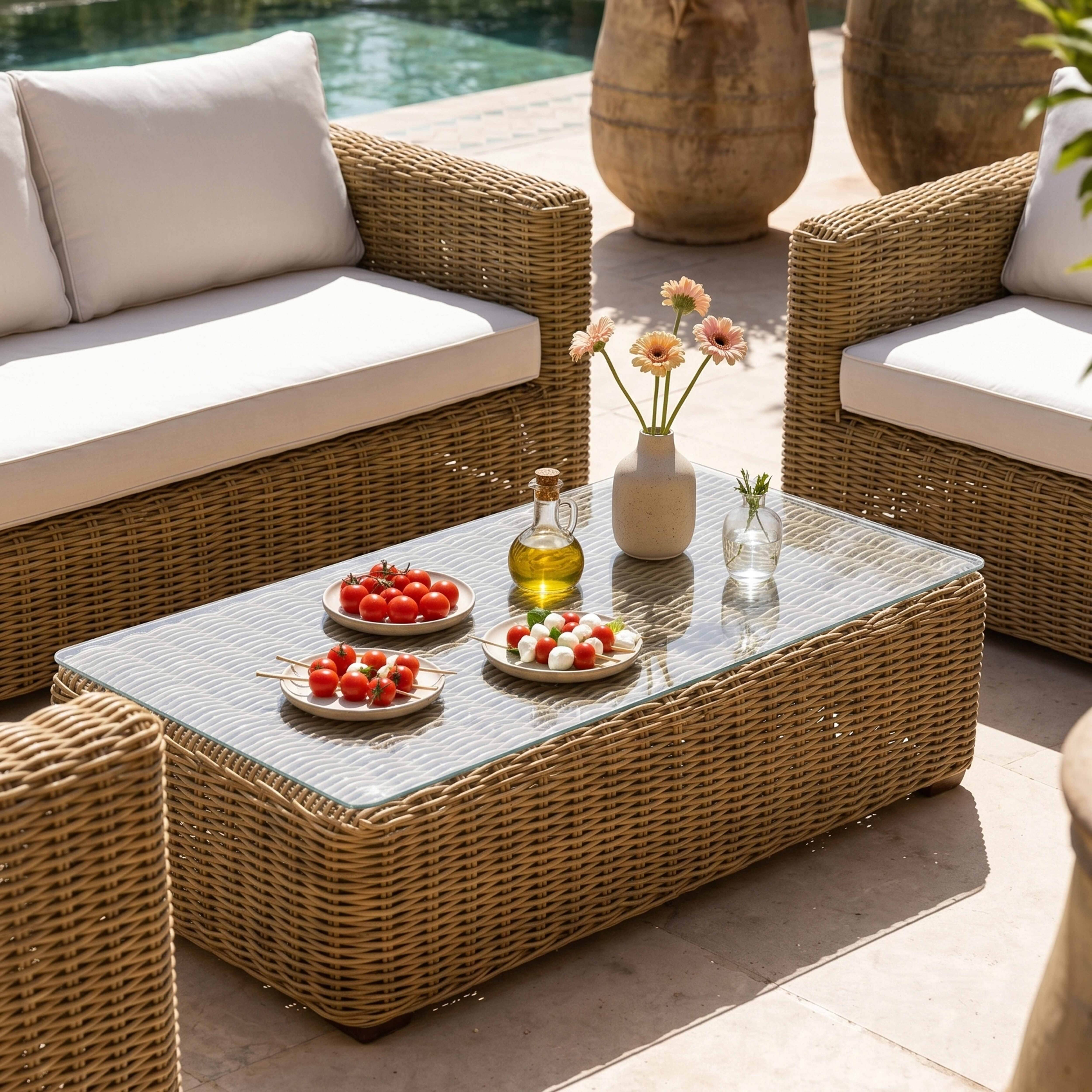 Oviala - Salon de jardin 4 places en résine tressée écru Zanzibar - Oviala - Imagen 3