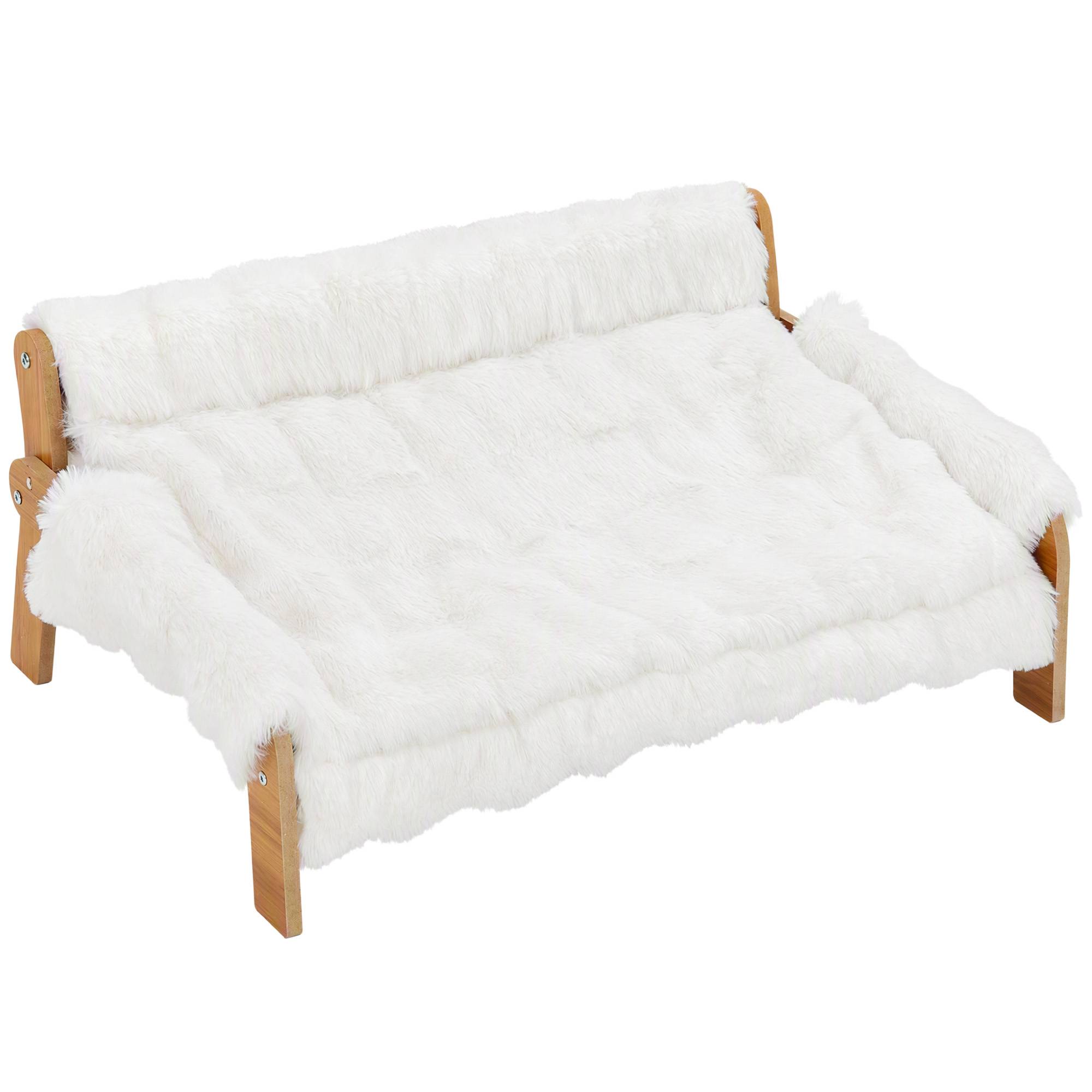 ComfortXL - Lit surélevé chien chat MDF peluche blanche 70 x 47 x 30 cm coussin 5 cm housse amovible antidérapante - Image 10