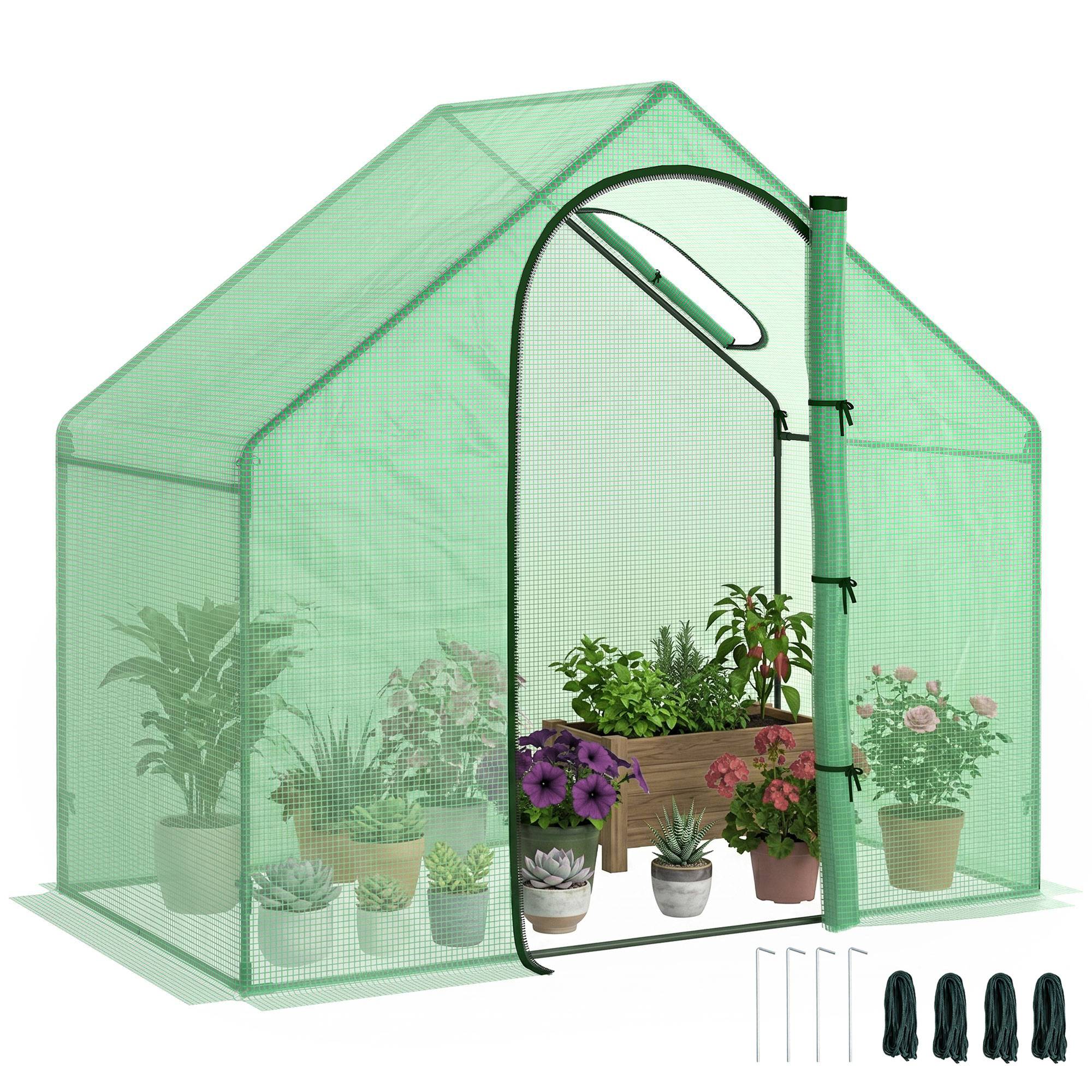 Serre verte de jardin 180 x 100 x 168 cm, porte à charnières avec aération, 4 cordes et piquets inclus - Image 1