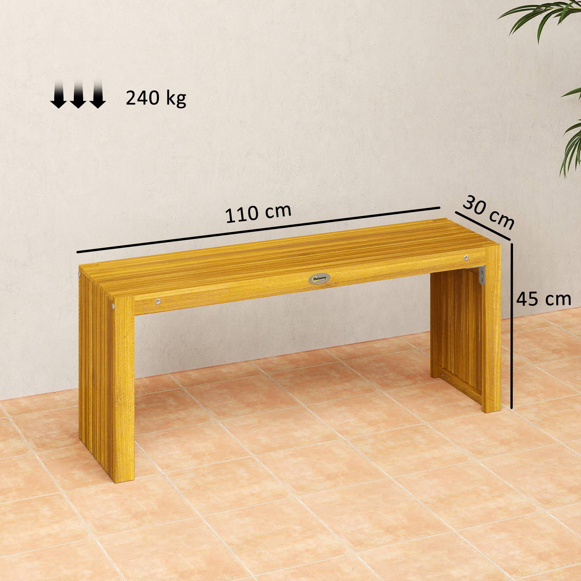 Sans Marque - Banc Jardin Bois Acacia sans Dossier 2 Places Assise Lattes 110x30x45cm Bois naturel - Image 5