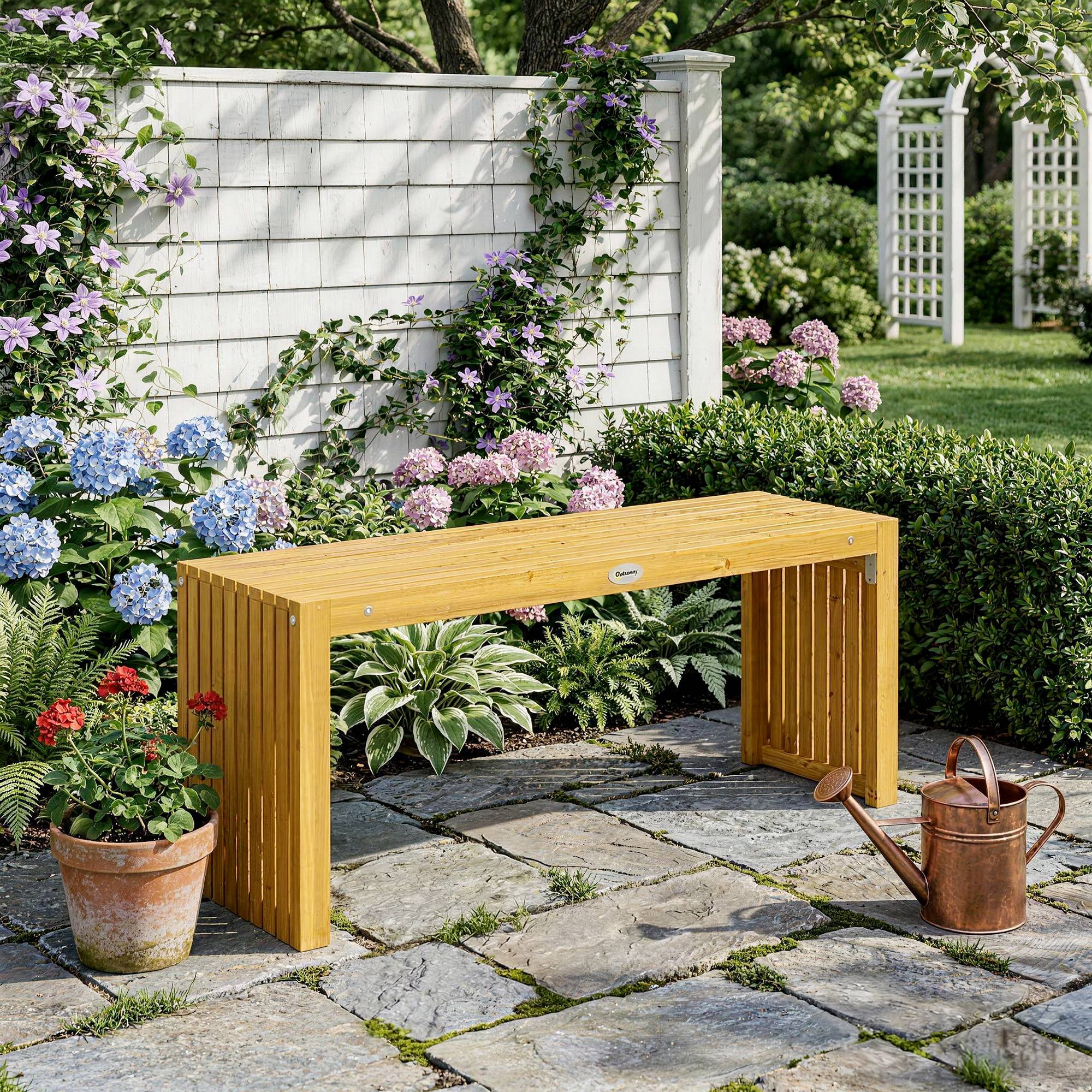 Sans Marque - Banc Jardin Bois Acacia sans Dossier 2 Places Assise Lattes 110x30x45cm Bois naturel - Image 3