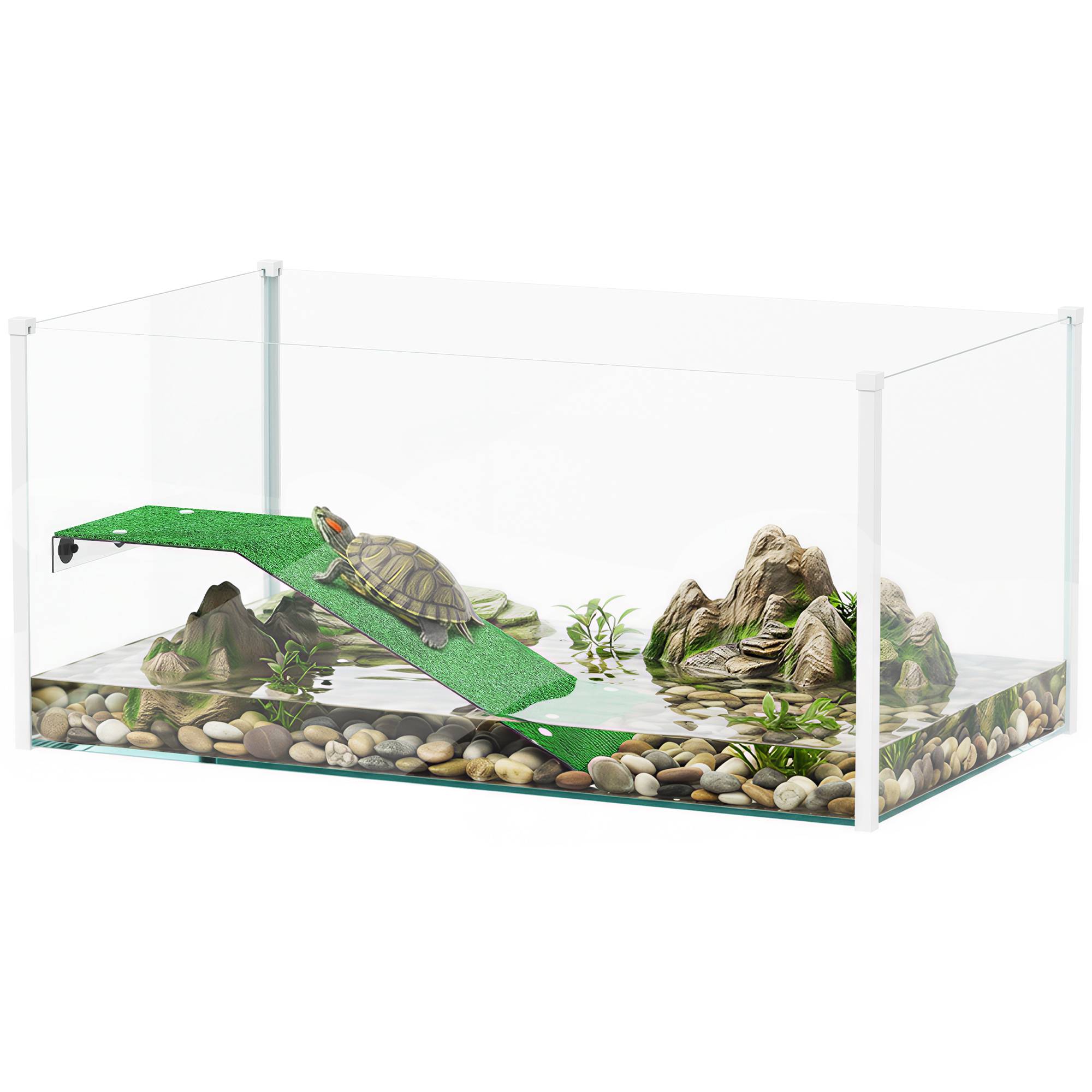 Aquarium pour tortues, terrarium avec plateforme, rampe et vue panoramique à 360°, 60 x 35 x 28 cm, blanc - Image 1