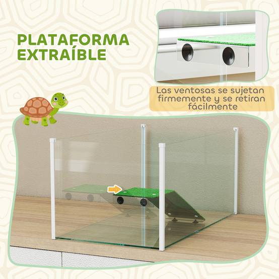 Aquarium pour tortues, terrarium avec plateforme, rampe et vue panoramique à 360°, 60 x 35 x 28 cm, blanc - Image 7
