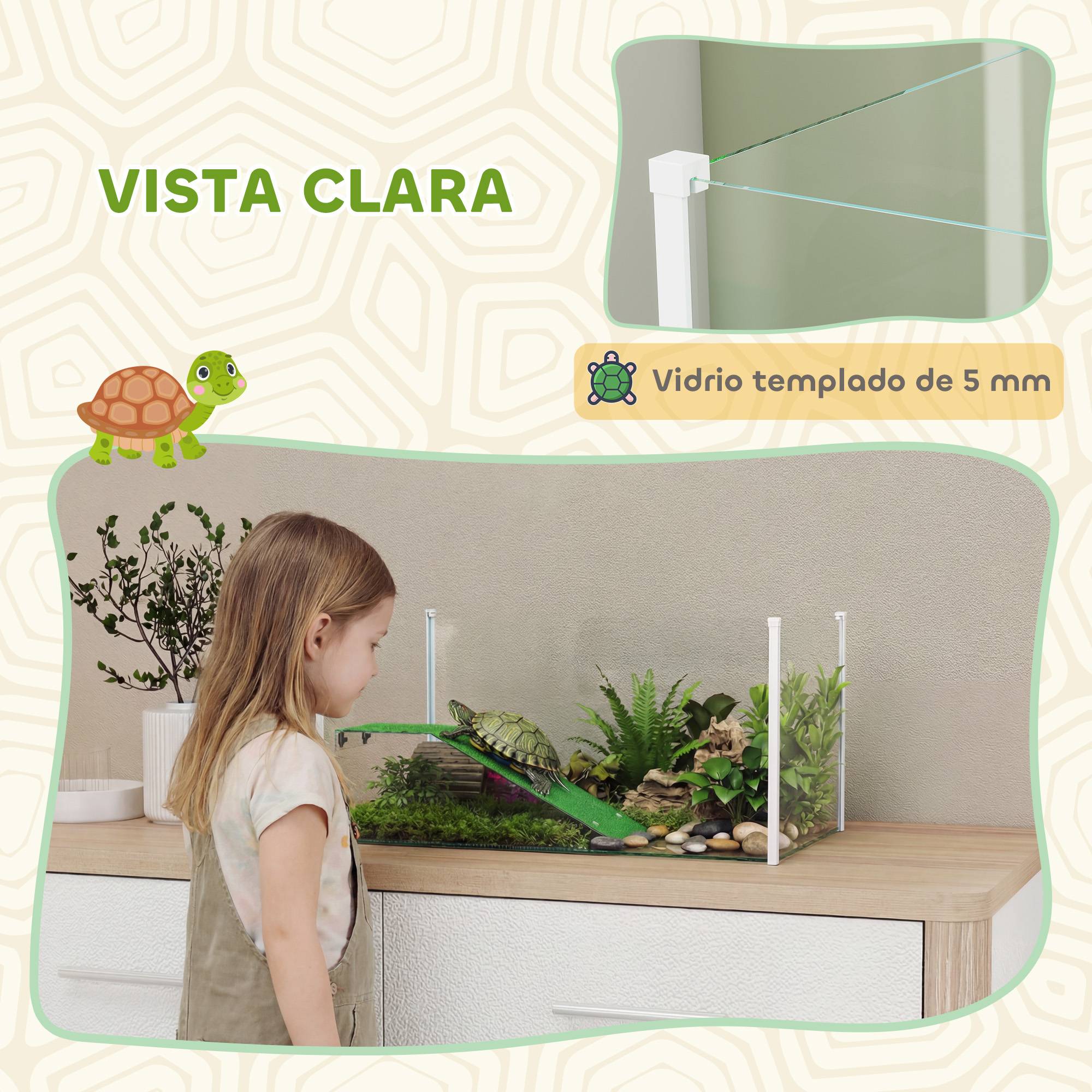 Aquarium pour tortues, terrarium avec plateforme, rampe et vue panoramique à 360°, 60 x 35 x 28 cm, blanc - Image 8