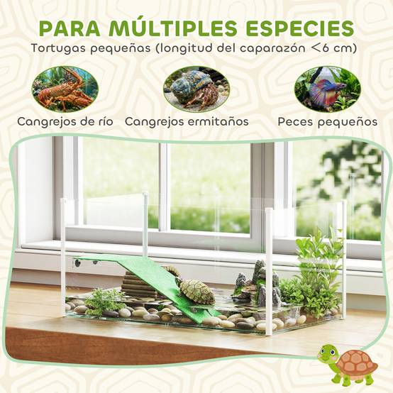 Aquarium pour tortues, terrarium avec plateforme, rampe et vue panoramique à 360°, 60 x 35 x 28 cm, blanc - Image 9
