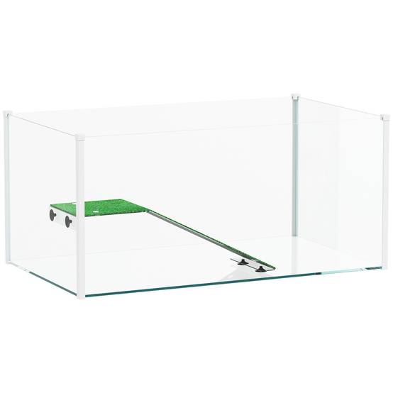 Aquarium pour tortues, terrarium avec plateforme, rampe et vue panoramique à 360°, 60 x 35 x 28 cm, blanc - Image 2