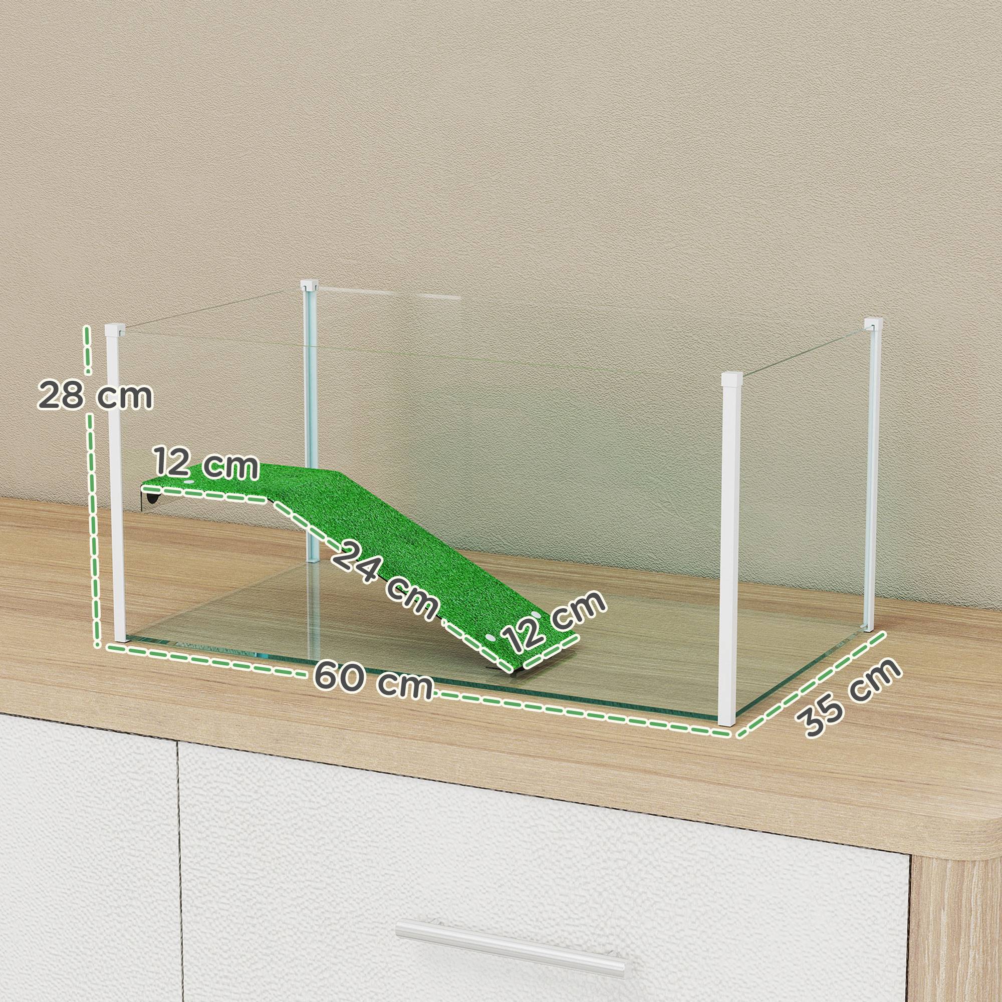 Aquarium pour tortues, terrarium avec plateforme, rampe et vue panoramique à 360°, 60 x 35 x 28 cm, blanc - Image 5