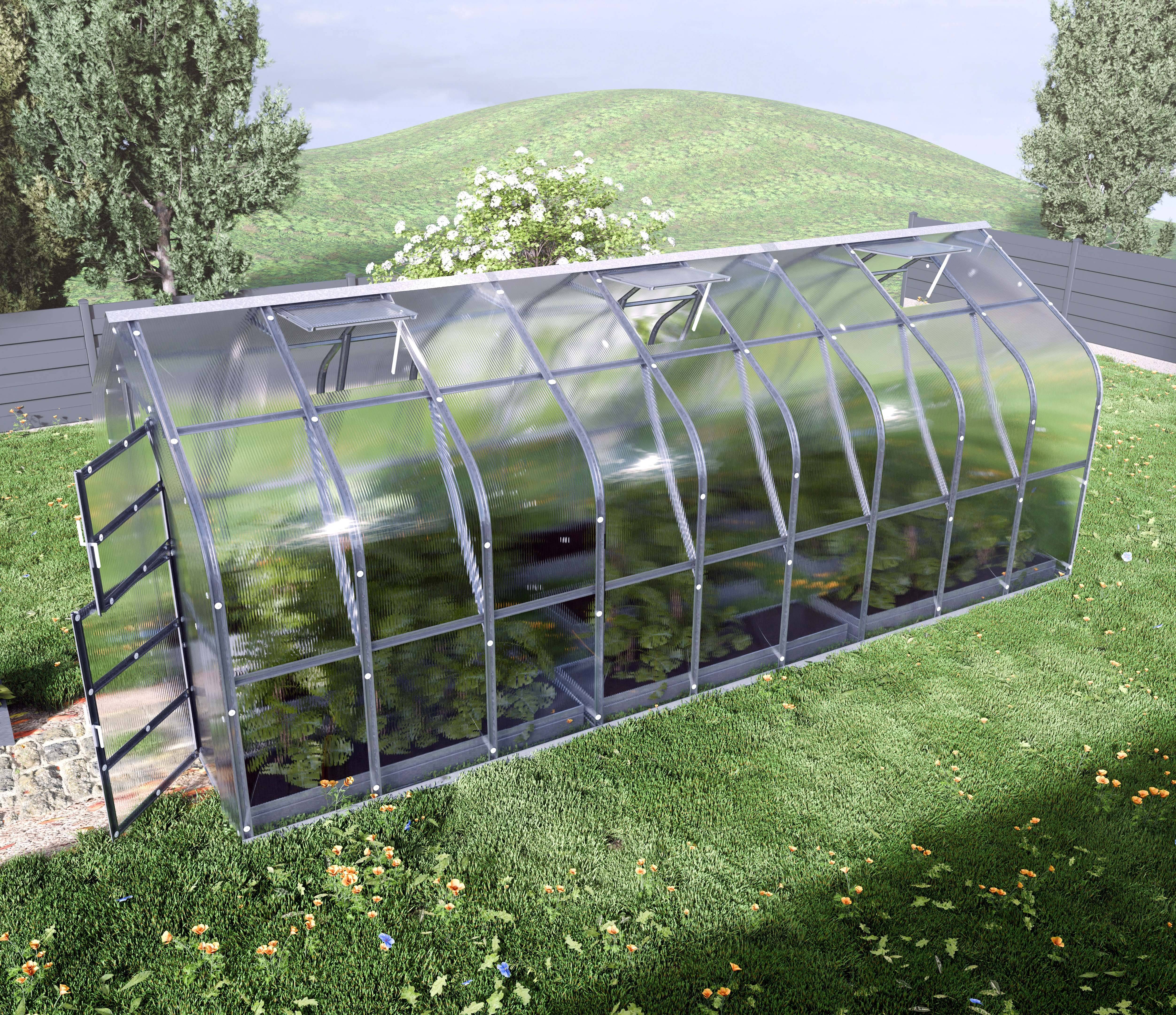 KLASIKA GREENHOUSES - Serre KLASIKA Standard 15m2, 2,5m x 6m, 4 mm avec revêtement en polycarbonate (Avec 3 toits ouvrants automatiques) - Image 2