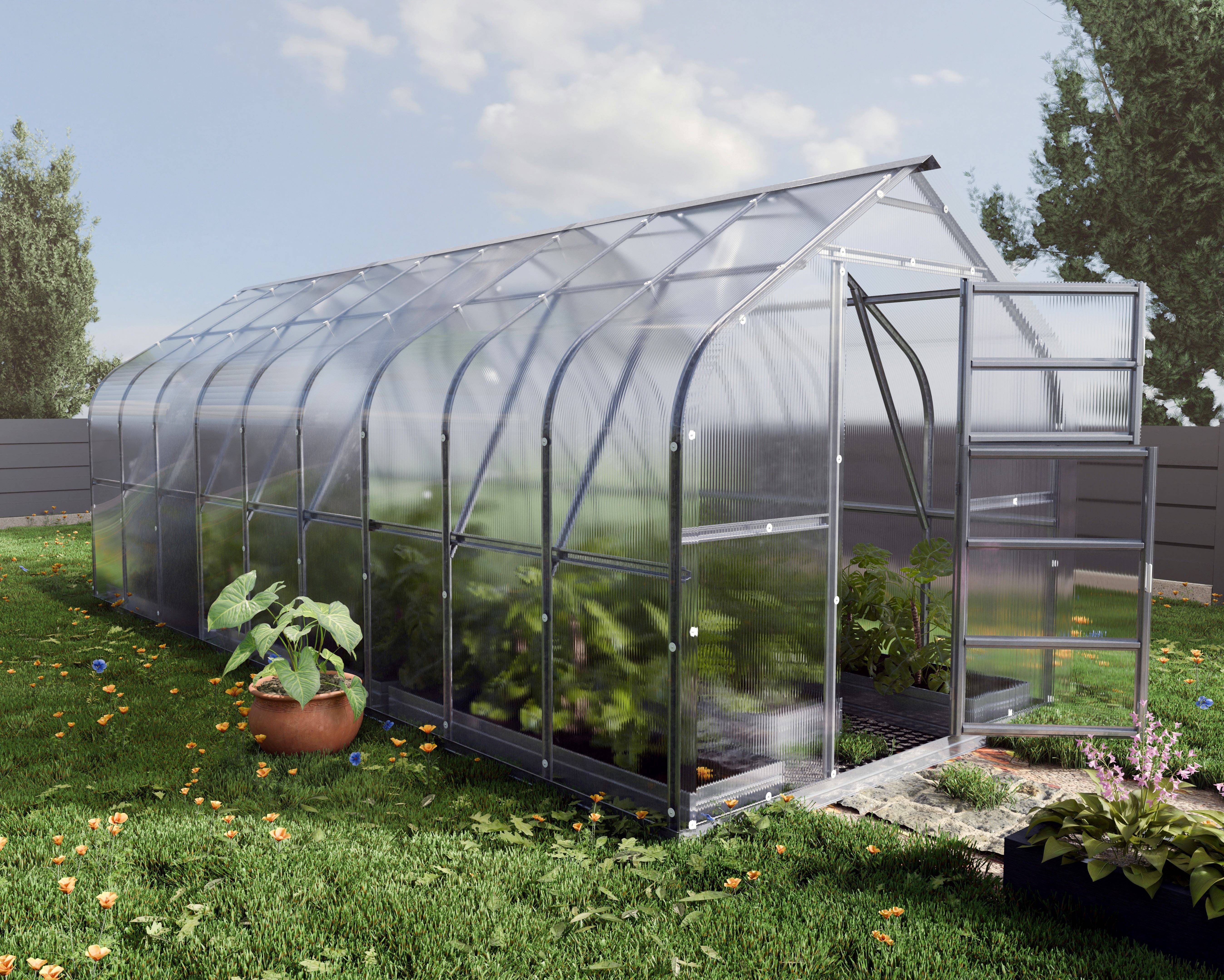 KLASIKA GREENHOUSES - Serre KLASIKA Standard 15m2, 2,5m x 6m, 4 mm avec revêtement en polycarbonate (Avec 3 toits ouvrants automatiques) - Image 1