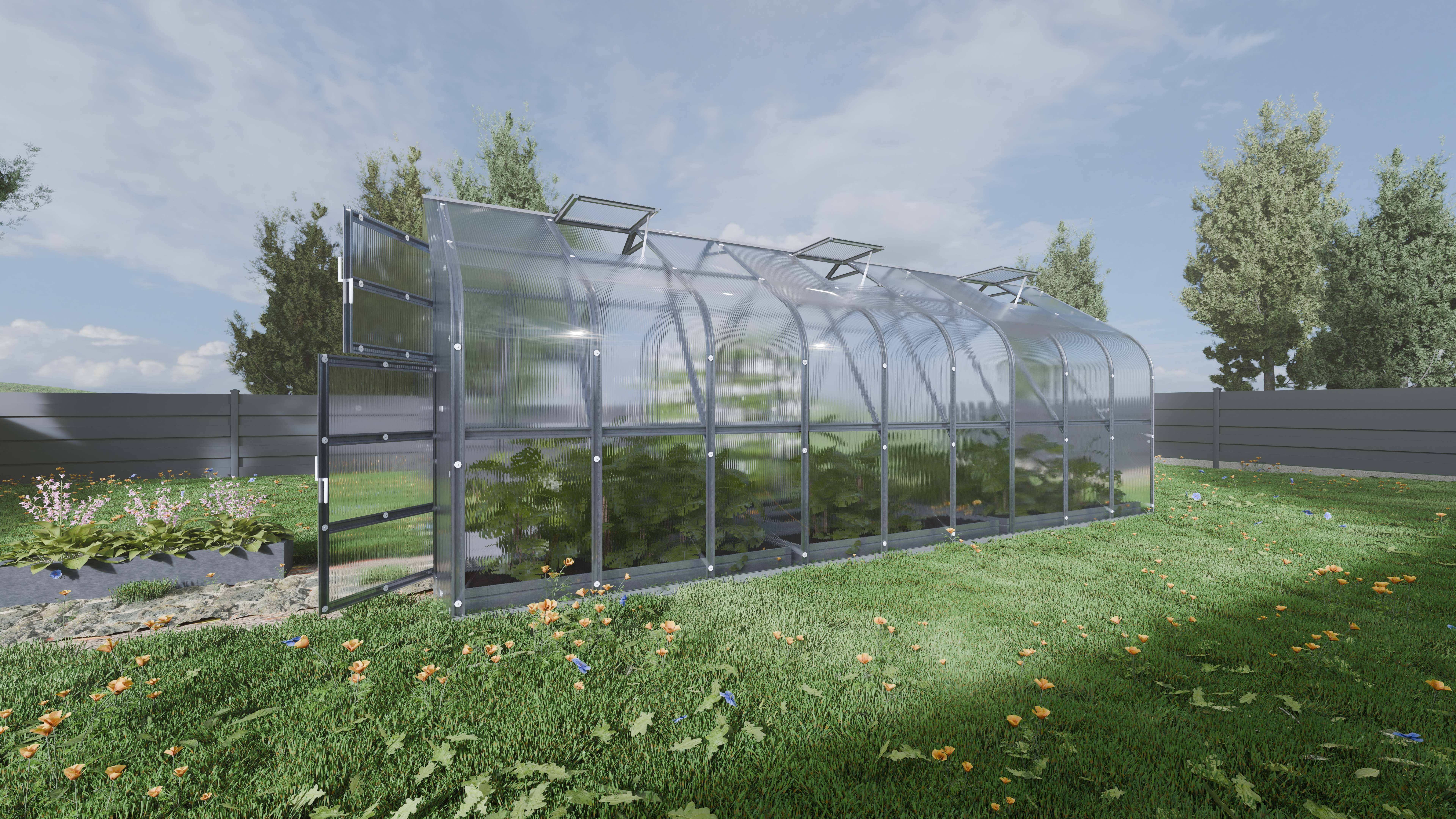 KLASIKA GREENHOUSES - Serre KLASIKA Standard 15m2, 2,5m x 6m, 4 mm avec revêtement en polycarbonate (Avec 3 toits ouvrants automatiques) - Image 2