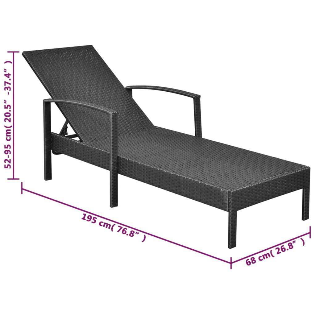 Helloshop26 - Transat chaise longue bain de soleil lit de jardin terrasse meuble d'extérieur avec coussin résine tressée noir - Imagen 6