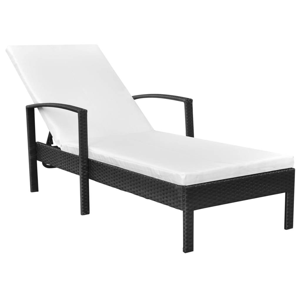 Helloshop26 - Transat chaise longue bain de soleil lit de jardin terrasse meuble d'extérieur avec coussin résine tressée noir - Imagen 1
