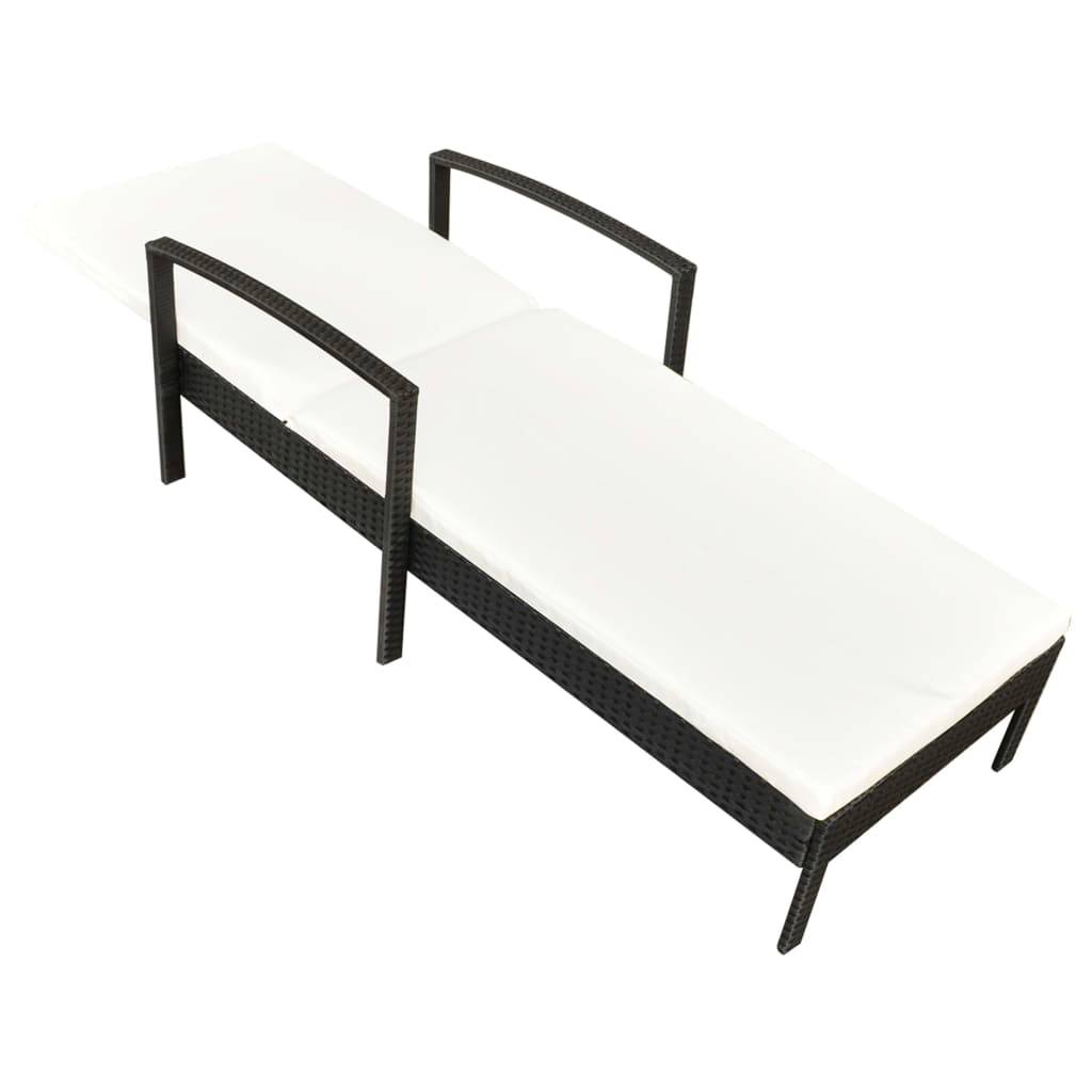 Helloshop26 - Transat chaise longue bain de soleil lit de jardin terrasse meuble d'extérieur avec coussin résine tressée noir - Imagen 3