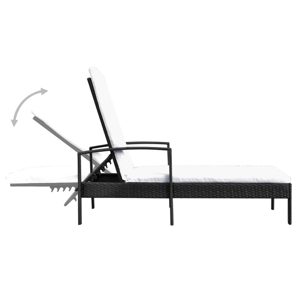 Helloshop26 - Transat chaise longue bain de soleil lit de jardin terrasse meuble d'extérieur avec coussin résine tressée noir - Imagen 4
