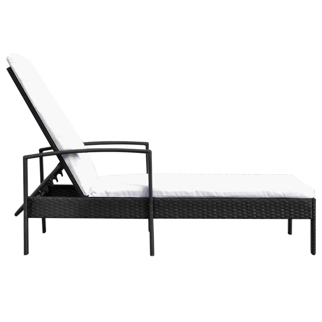 Helloshop26 - Transat chaise longue bain de soleil lit de jardin terrasse meuble d'extérieur avec coussin résine tressée noir - Imagen 2