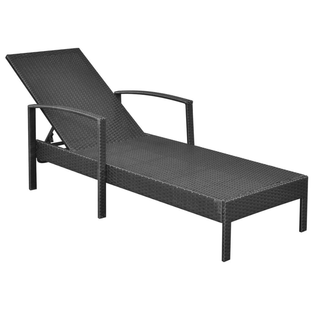 Helloshop26 - Transat chaise longue bain de soleil lit de jardin terrasse meuble d'extérieur avec coussin résine tressée noir - Imagen 5