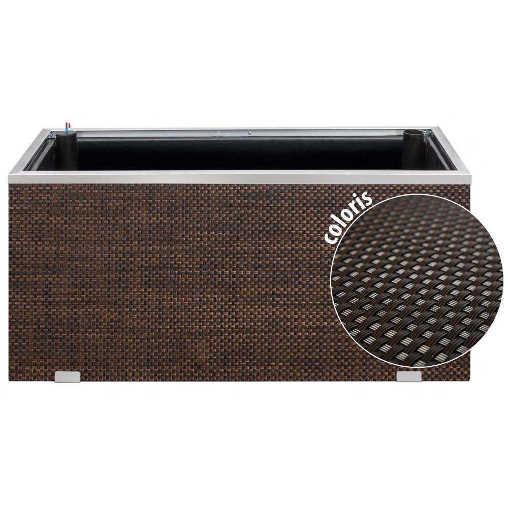 Rattan Art - Jardinière en résine tressée avec réserve d'eau et cadre en aluminium 95 x 39 x 43 cm Marron foncé - Imagen 2