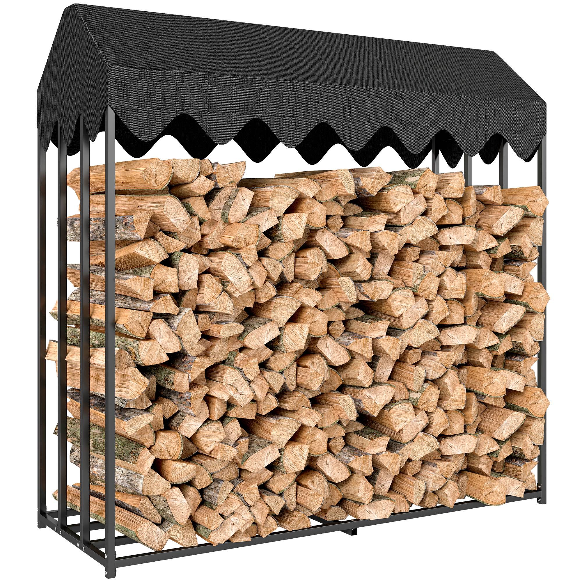 Range bûches extérieur, étagère à bûches avec housse de protection 600D Oxford capacité 1,9 m³, acier 186x70x185cm noir - Image 1