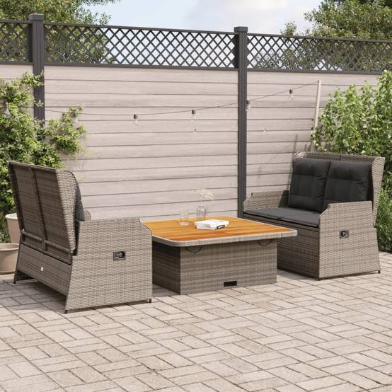 Ensemble de jardin 3 pcs avec bancs relax et table carrée 110x110 cm gris – ComfortXL Outdoor Living - Image 1