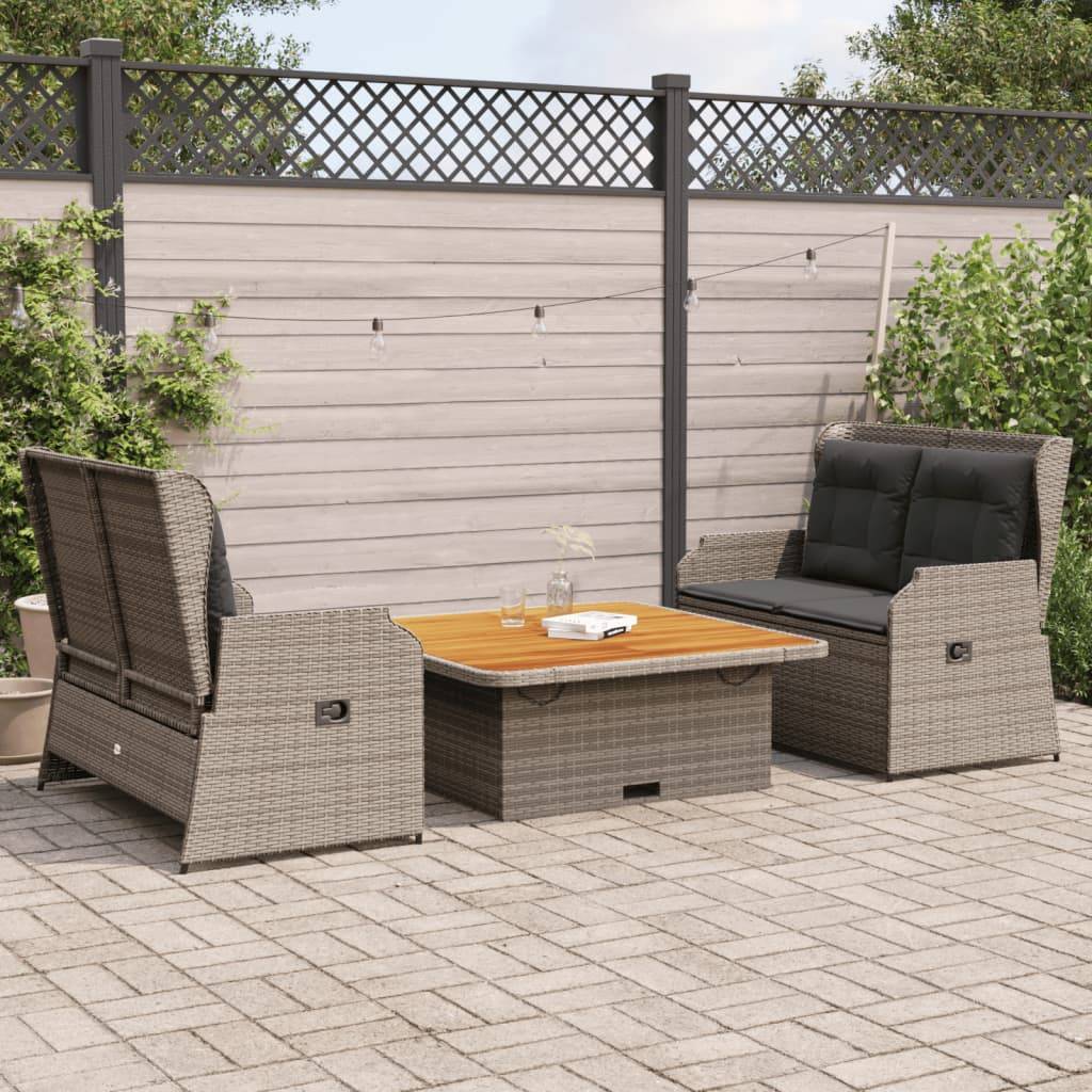 Ensemble de jardin 3 pcs avec bancs relax et table carrée 110x110 cm gris – ComfortXL Outdoor Living - Image 1