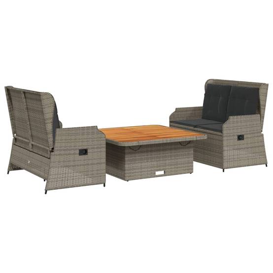 Ensemble de jardin 3 pcs avec bancs relax et table carrée 110x110 cm gris – ComfortXL Outdoor Living - Image 2