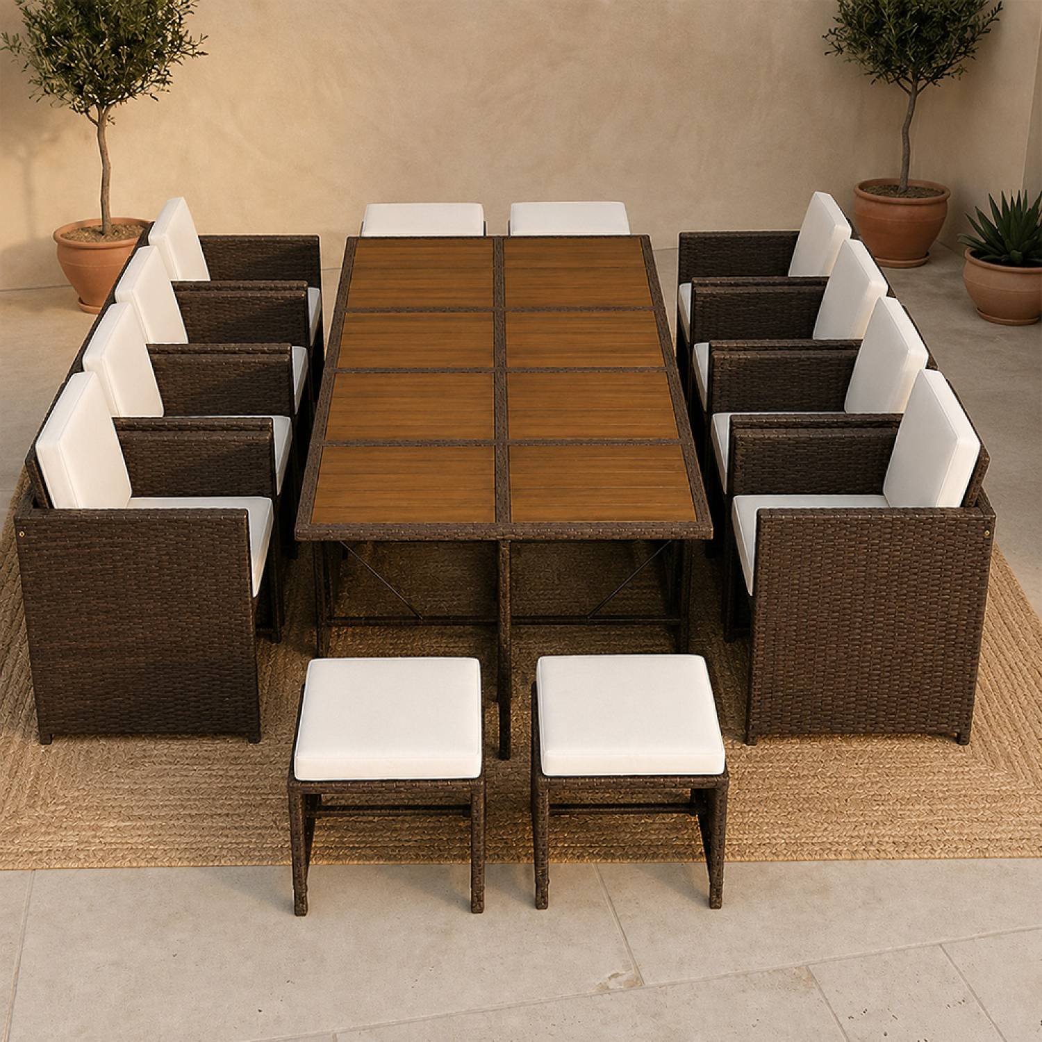 Salon de jardin 12 pl en résine marron et coussins beige + housse TOLEDO - Image 2