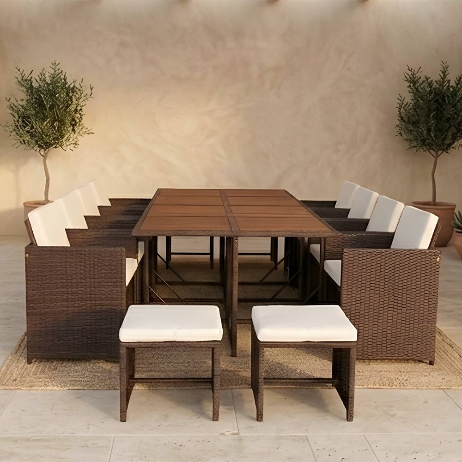 Salon de jardin 12 pl en résine marron et coussins beige + housse TOLEDO - Image 4
