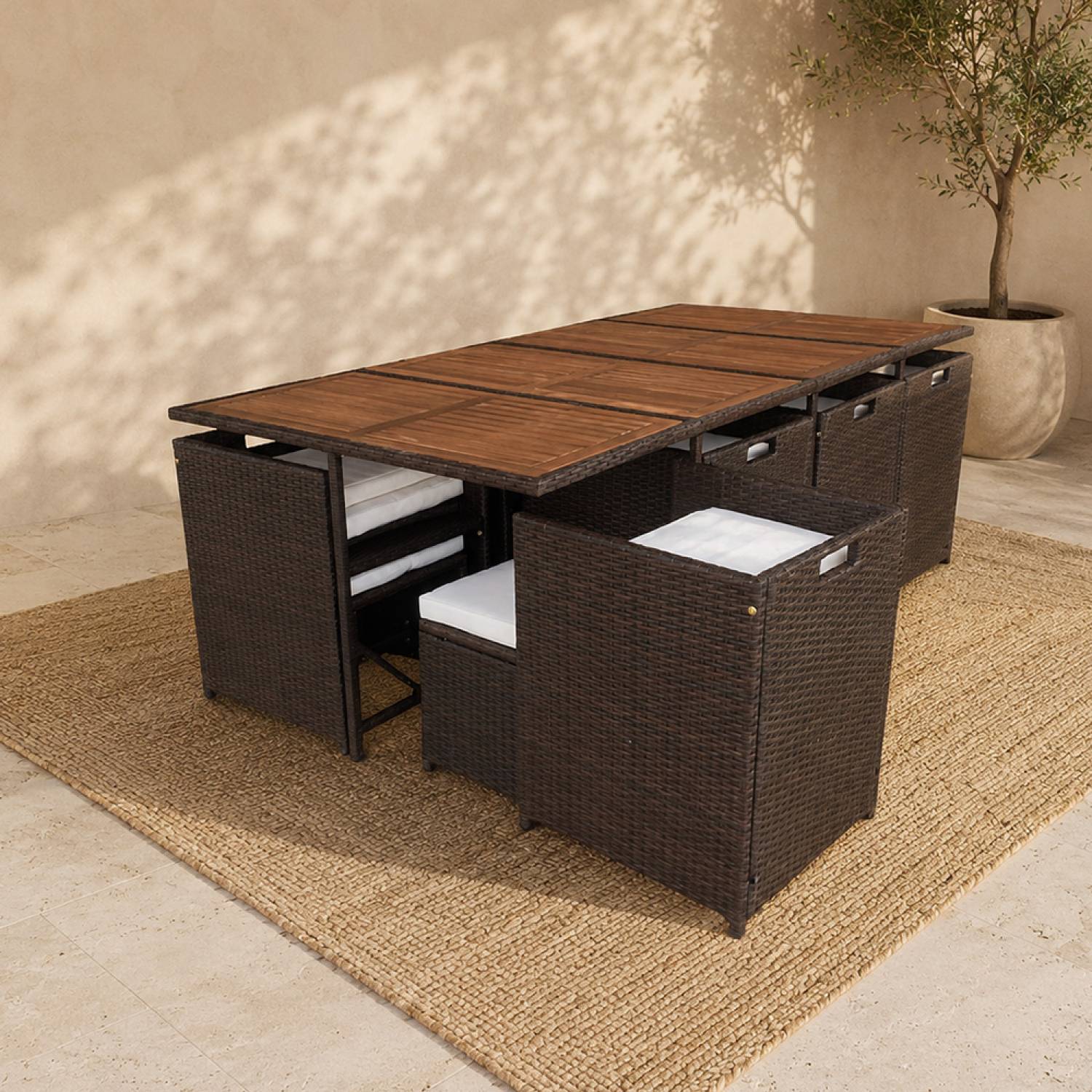 Salon de jardin 12 pl en résine marron et coussins beige + housse TOLEDO - Image 6