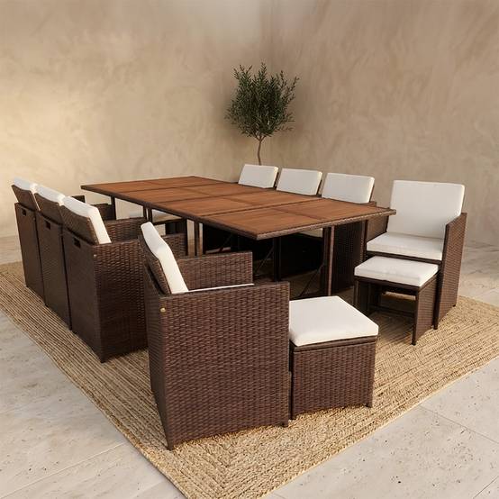 Salon de jardin 12 pl en résine marron et coussins beige + housse TOLEDO - Image 5