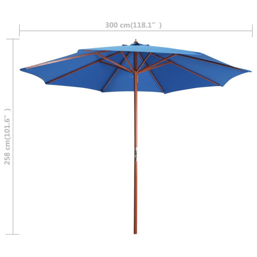 Helloshop26 - Parasol mobilier de jardin avec mât en bois 300 x 258 cm bleu - Imagen 6
