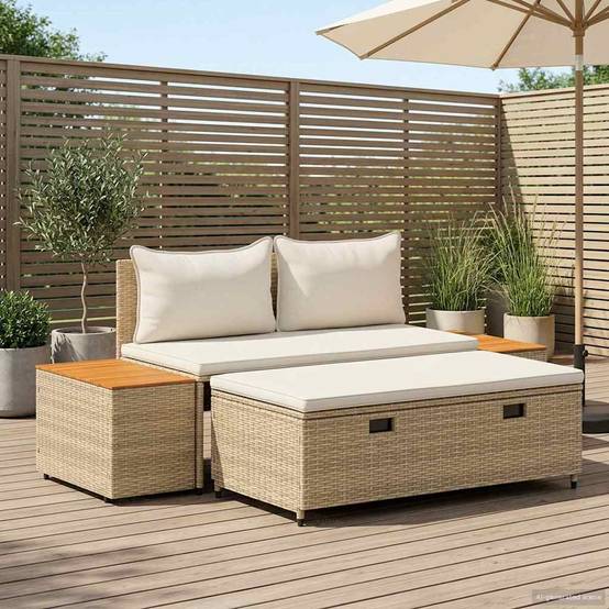 Ensemble de canapés de jardin résine tressée beige et blanc crème 110 x 57 x 73 cm - PANGIVO - Image 1