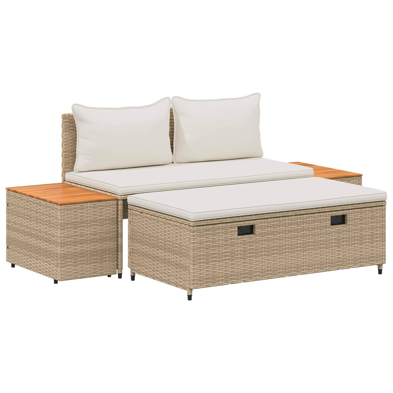 Ensemble de canapés de jardin résine tressée beige et blanc crème 110 x 57 x 73 cm - PANGIVO - Image 2