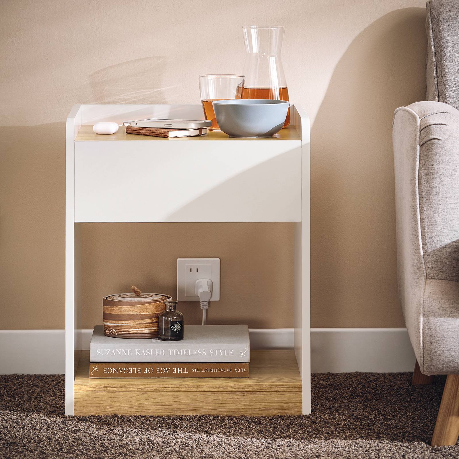 SoBuy FBT128-WN Table de Chevet Moderne avec 1 Tiroir, Blanc, pour Salon ou Chambre à Coucher - Image 10