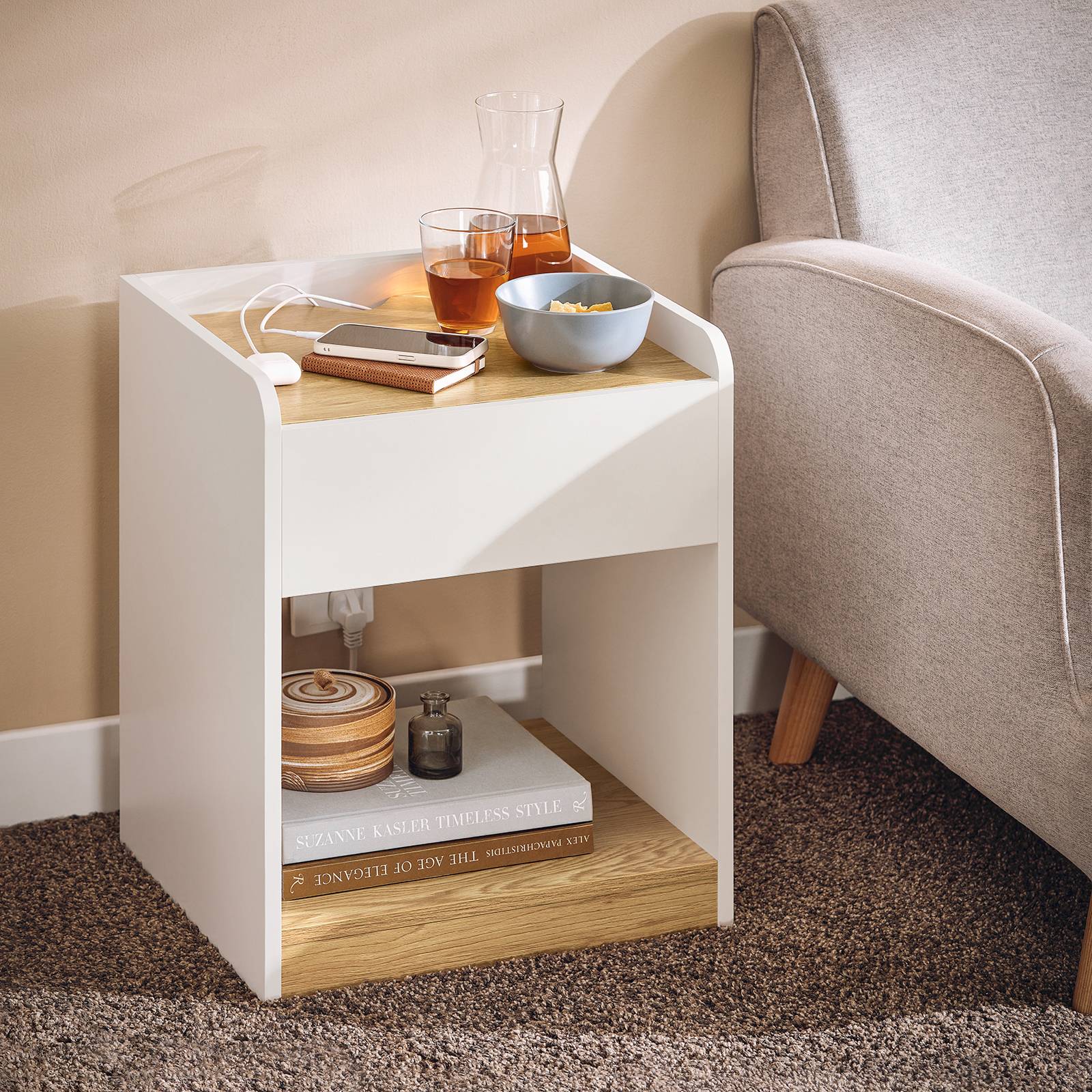 SoBuy FBT128-WN Table de Chevet Moderne avec 1 Tiroir, Blanc, pour Salon ou Chambre à Coucher - Image 2