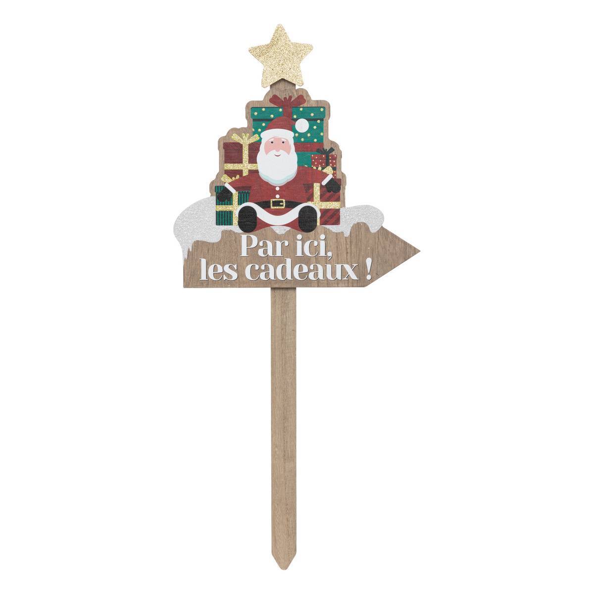 Fééric Lights & Christmas - Pancarte père noël en bois avec cadeaux 60cm - Feeric Lights & Christmas