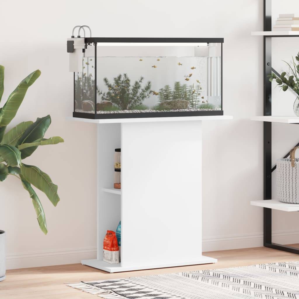 Support Aquarium Bois Ingénierie avec Étagères de Rangement 75x36x72,5 cm Blanc - ComfortXL Outdoor Living