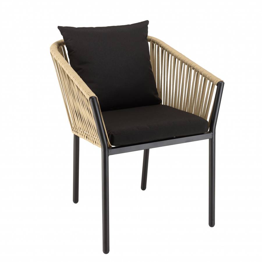 Macabane - MALO - Lot de 6 fauteuils en cordage couleur naturelle coussins noirs - Imagen 6