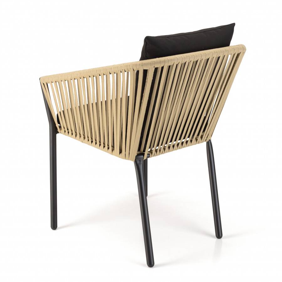 Macabane - MALO - Lot de 6 fauteuils en cordage couleur naturelle coussins noirs - Imagen 9