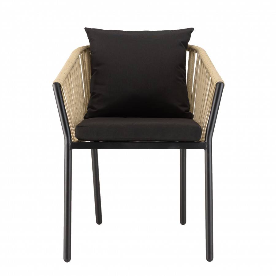 Macabane - MALO - Lot de 6 fauteuils en cordage couleur naturelle coussins noirs - Imagen 5