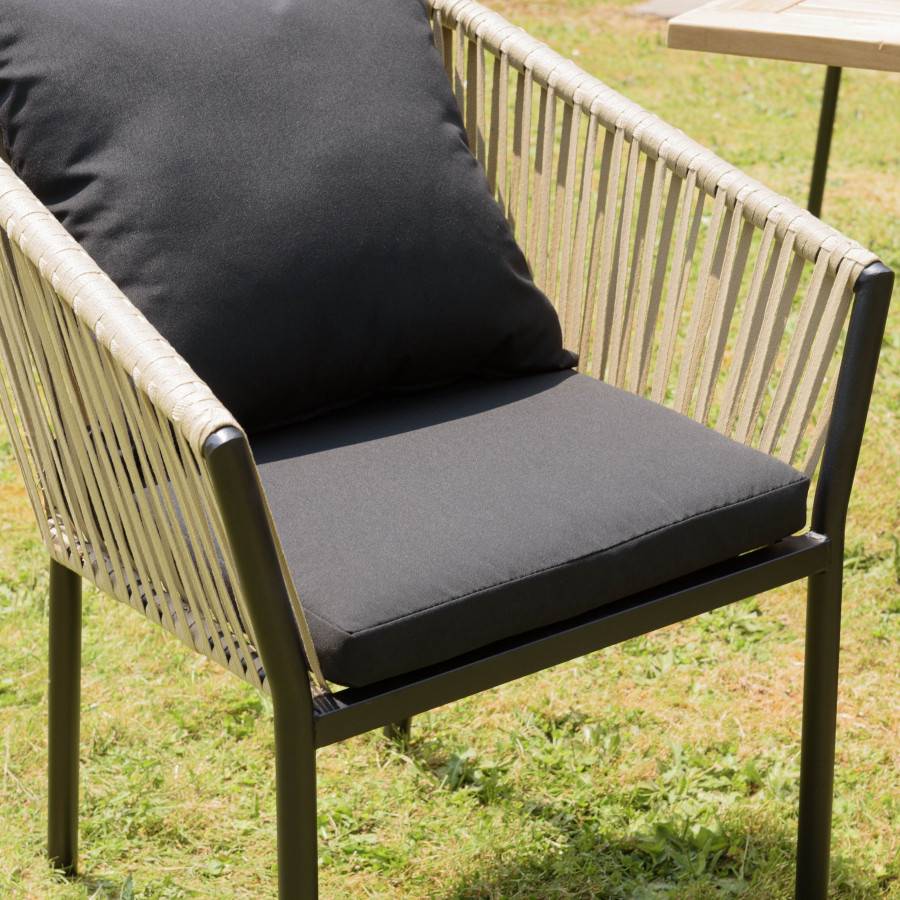 Macabane - MALO - Lot de 6 fauteuils en cordage couleur naturelle coussins noirs - Imagen 4