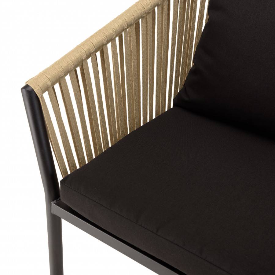 Macabane - MALO - Lot de 6 fauteuils en cordage couleur naturelle coussins noirs - Imagen 8