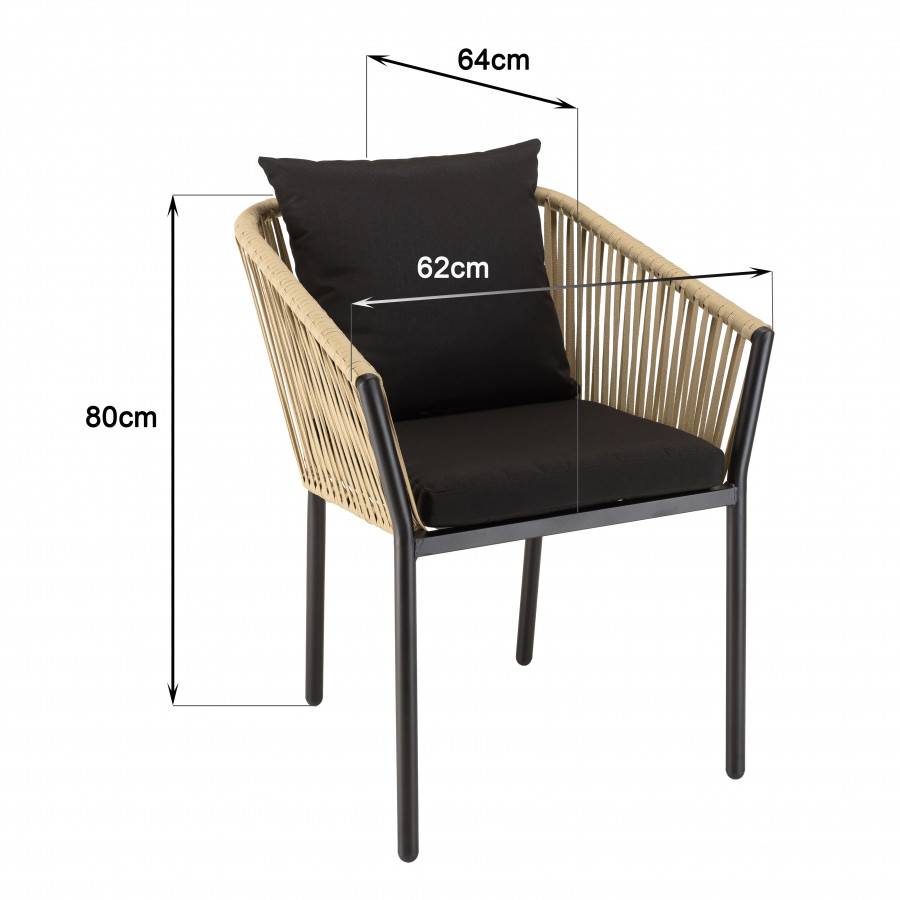 Macabane - MALO - Lot de 6 fauteuils en cordage couleur naturelle coussins noirs - Imagen 10