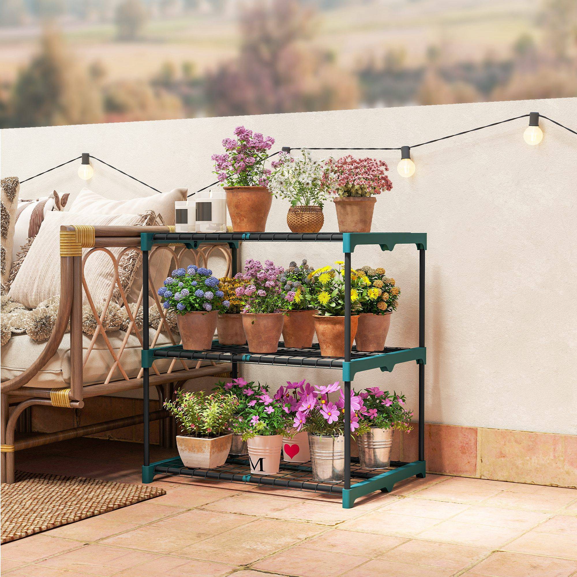Etagère Plantes Acier Balcon Jardin Support Floral 3 Niveaux 68x49x72cm Vert Foncé - ComfortXL Outdoor Living - Image 4