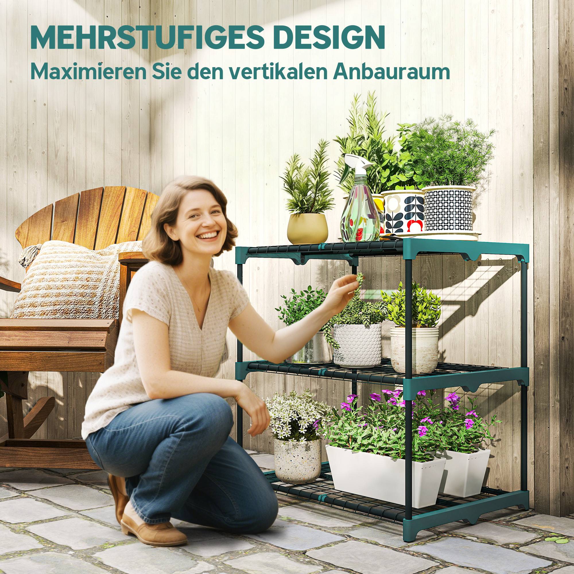 Etagère Plantes Acier Balcon Jardin Support Floral 3 Niveaux 68x49x72cm Vert Foncé - ComfortXL Outdoor Living - Image 6