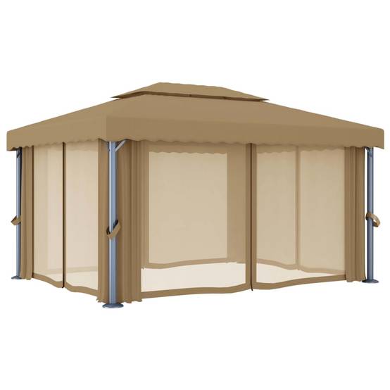 Tonnelle de Réception Aluminium Rideaux et Moustiquaires Double Toit pour Jardin Taupe 4x3 m – ComfortXL Outdoor Living - Image 5